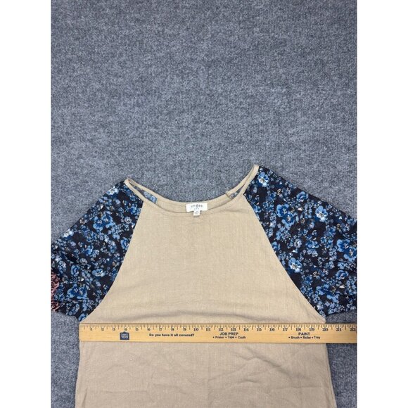 Umgee Linen Top Women's M Multi Floral Animal Print Patchwork Ruffle Bell Sleeve - Picture 3 of 6